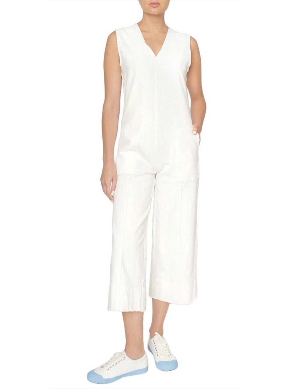 Caara White Cotton Canvas Jumpsuit with Belt - Picture 2 of 4